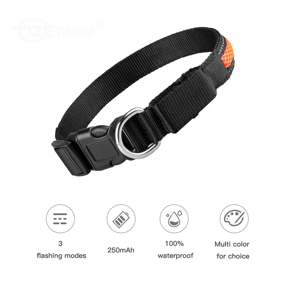 LED Dog Collar Luminous Flashing Glow Necklace Waterproof Reflective