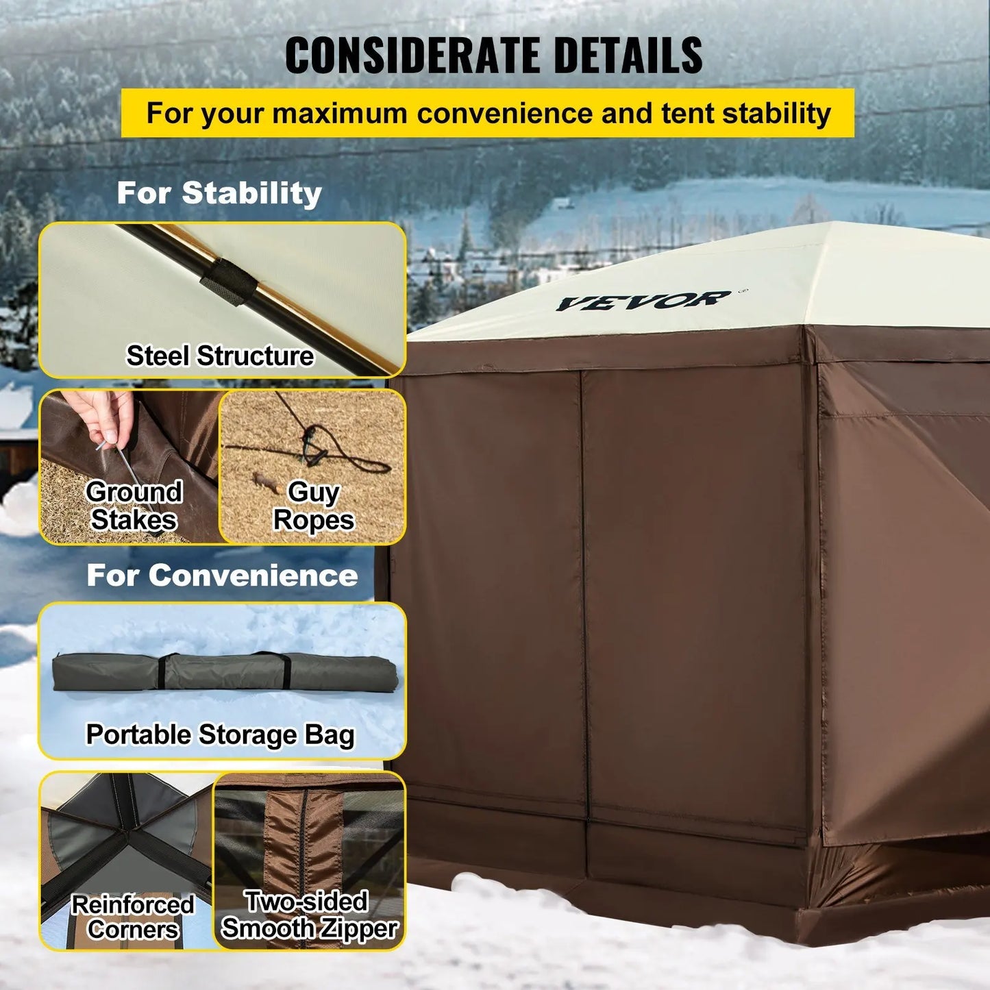 Waterproof Screen Shelter w/Portable Storage Bag 8 Person Pop-up Canopy Screen Tent 10'x10' Camping Gazebo Tent