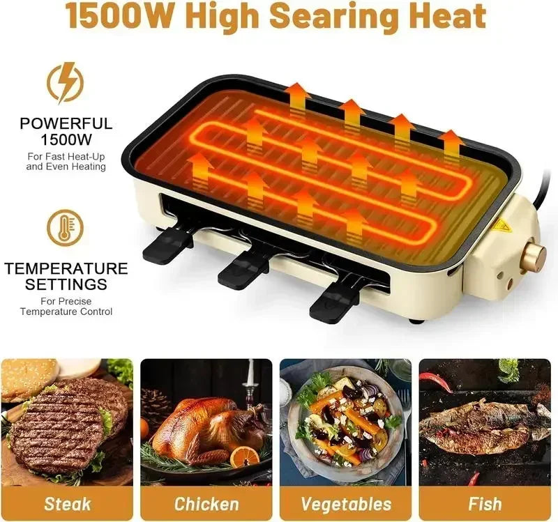 Smokeless Indoor Grill , Non-Stick Cooking Removable Plate, Portable Electric BBQ Grill