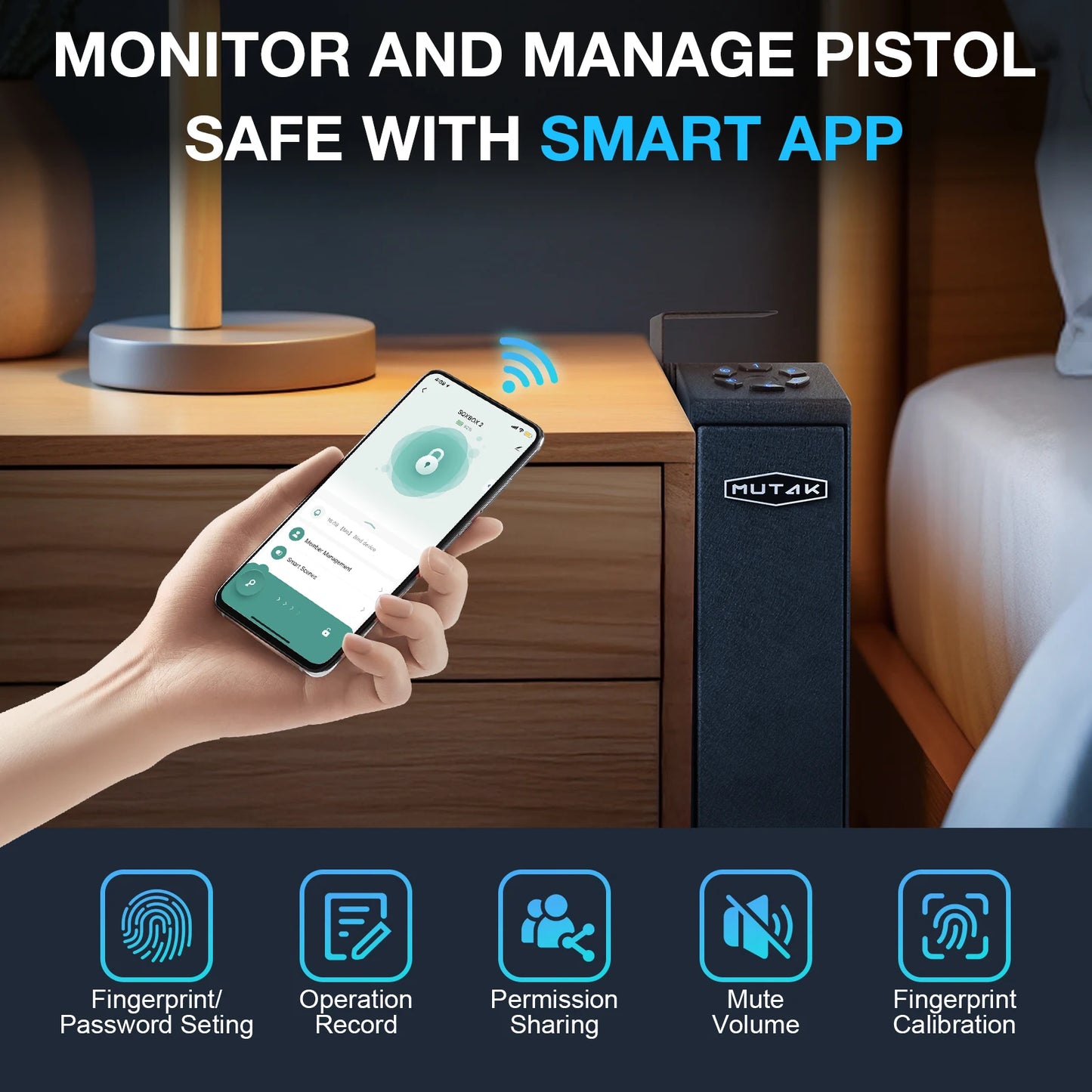 ,Biometric Slider Bedside Handgun Safe,Pistol Lock Case