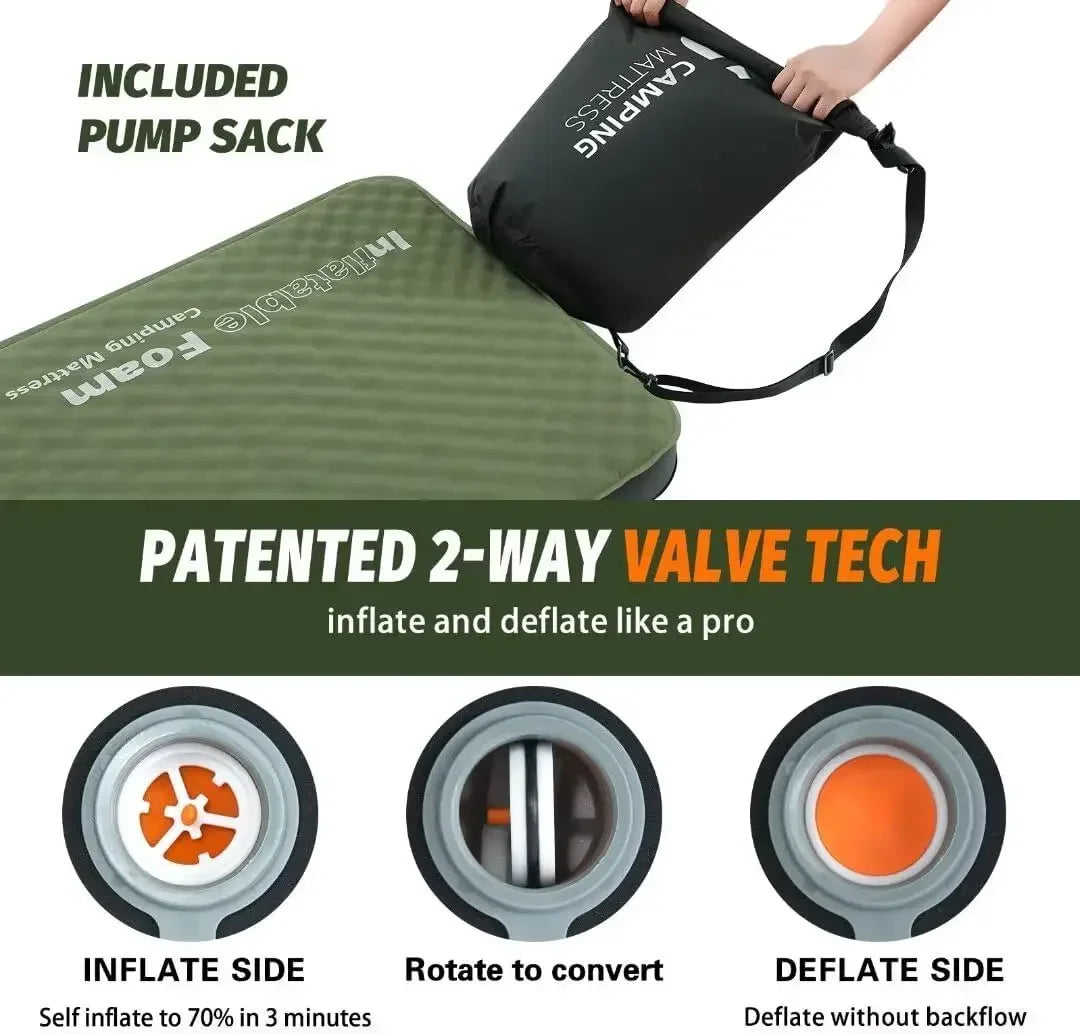 Camping Mattress 4 Ultra-Thick Self Inflating Sleeping Pad with Pump Sack with Memory Foam Sleeping Mat for Camping Cot