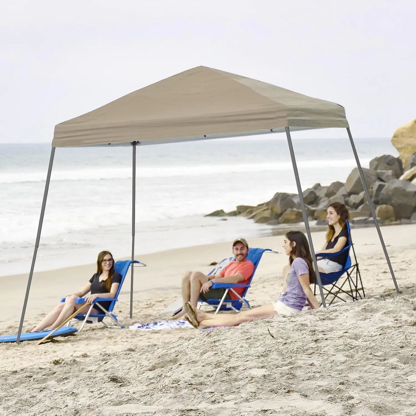 6.5x6.5 Pop Up Canopy Tent, Slant Leg with Carry Bag, Beach Tent, Sports Shelter(Beige)