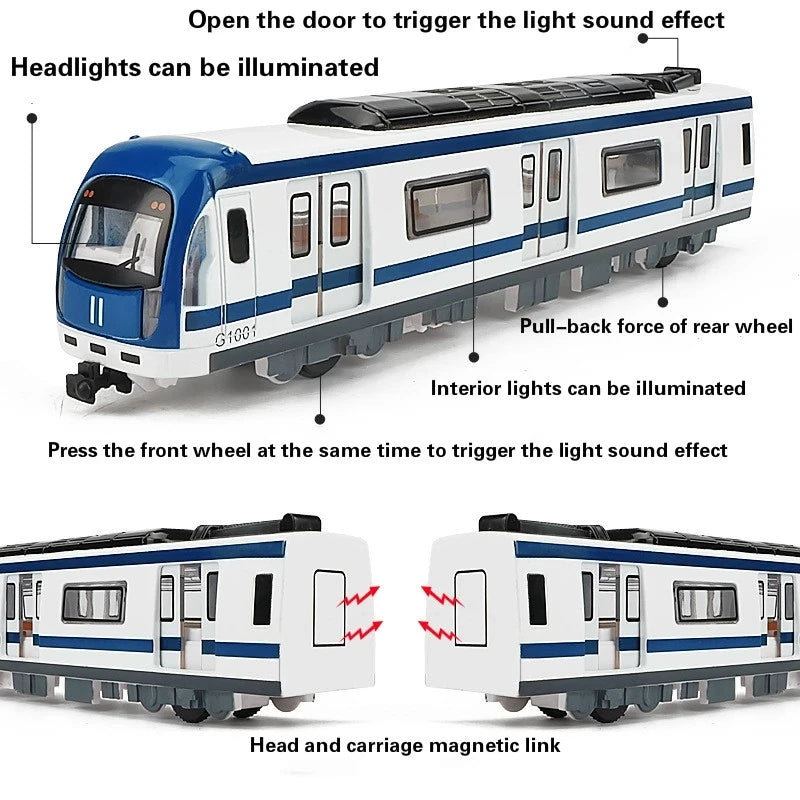 New Magnetic Pull Back Alloy Connected Subway Metro Track Train Alloy Model Toys Sound