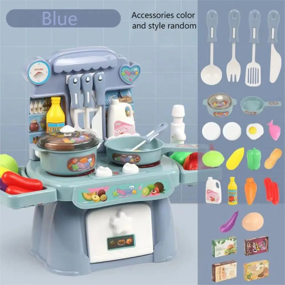 Kids Pretend Toy Kitchen Set with Sounds, Lights, Stove, Sink and Toy Food