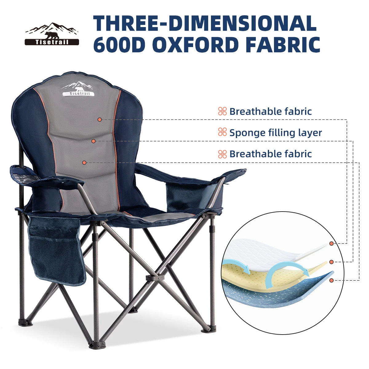 Oversized Camping Chair Folding with Cooler Padded Outdoor Heavy Duty Support 500 LBS