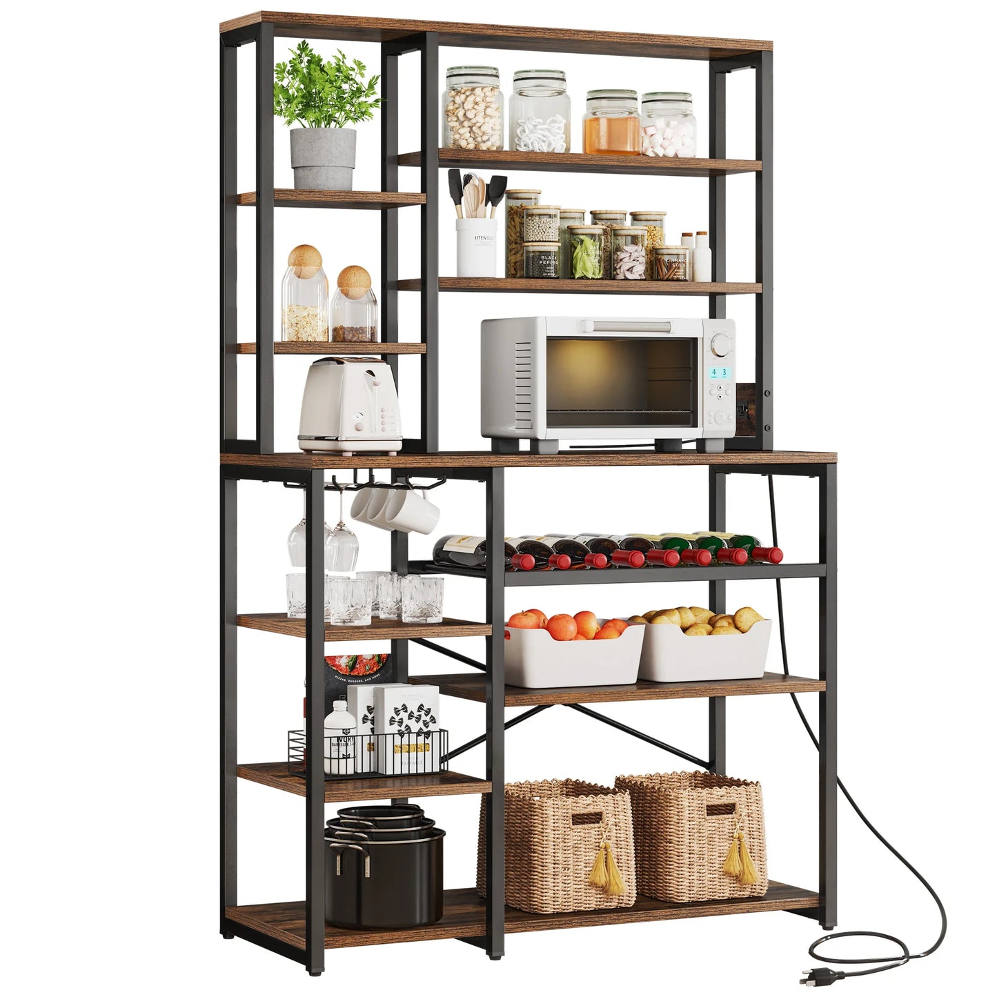 6-Tier Kitchen Bakers Rack with Power Outlet Microwave Stand Coffee Bar