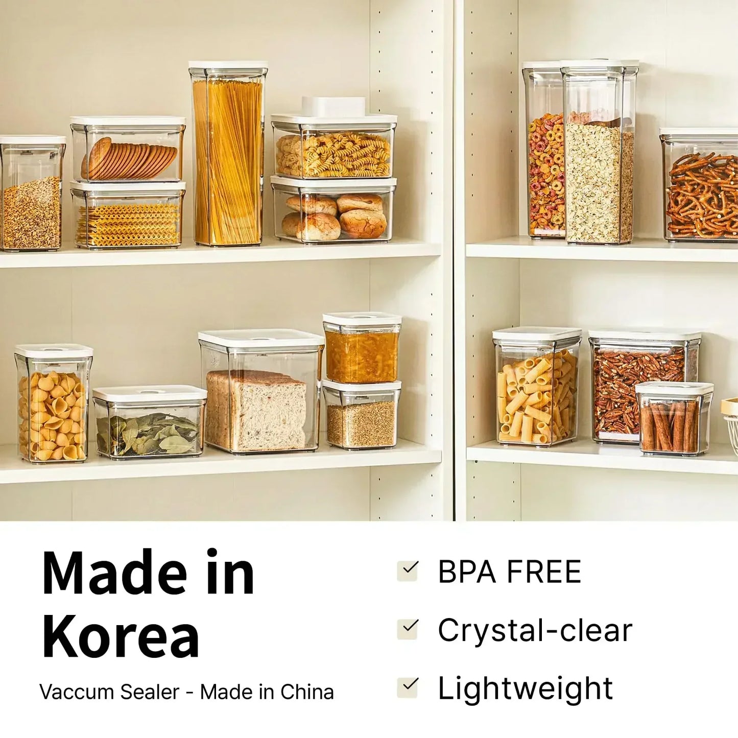 Premium Airtight Food Storage Containers Mega 8P/Set. 7pcs Container and Vacuum Sealer. Smart One-Click Seal Lid,
