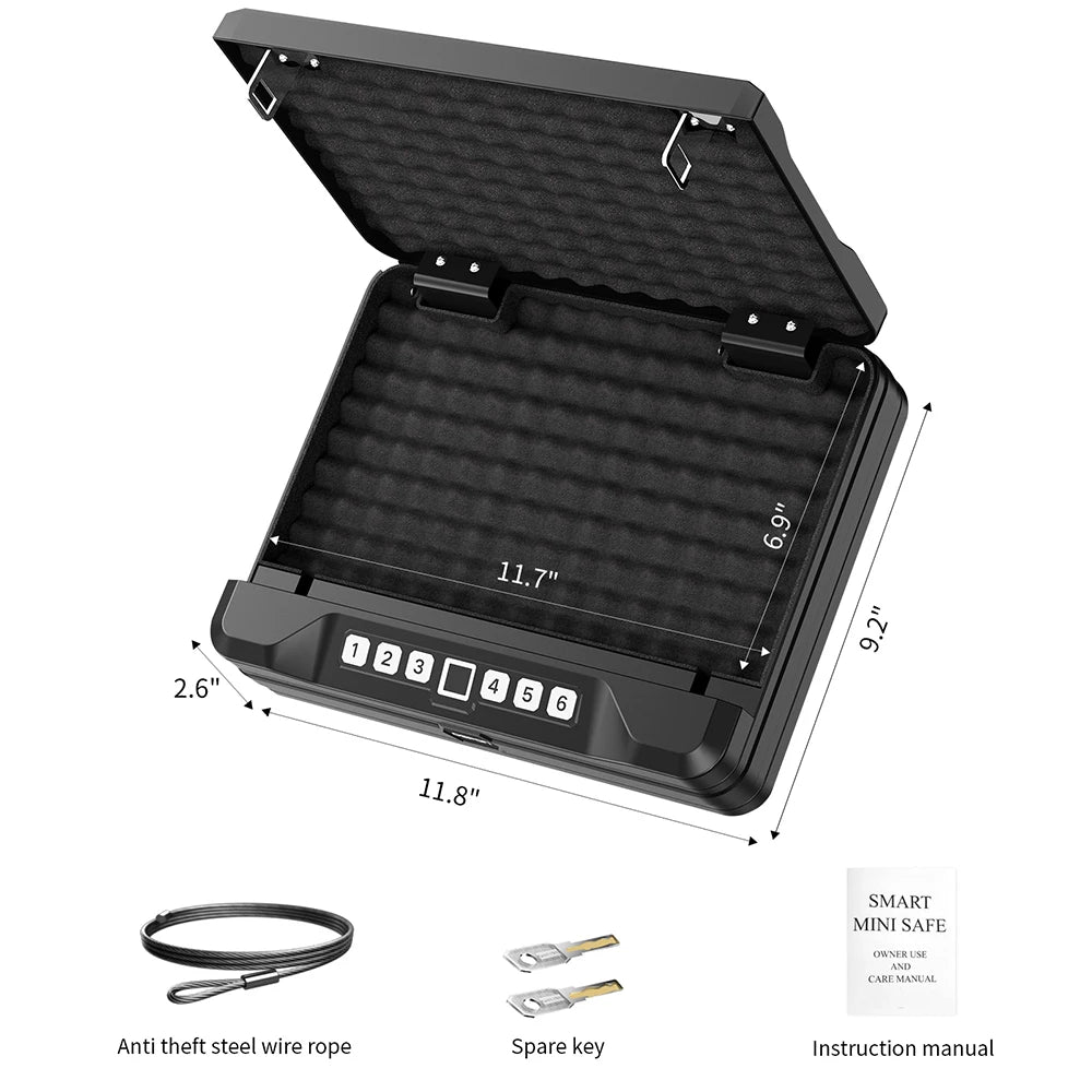 Biometric Gun Safe for Handgun with Handle, Under Bed Pistol Safe with Fingerprint Lock, Super-C Key, Keypad