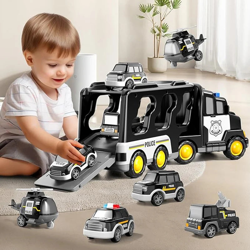 Suitable For Children Aged 3 - 6. 5-in-1 Transport Truck Toy Police Car Toys