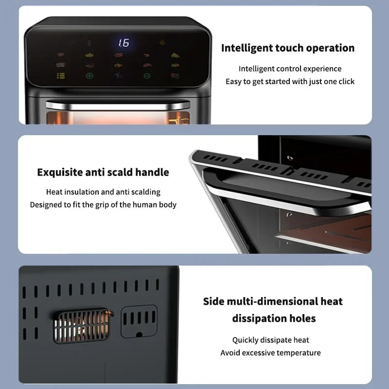 12L Electric Air Fryer Large Capacity Convection Oven Deep Fryer Without Oil 360°Baking Viewable Window