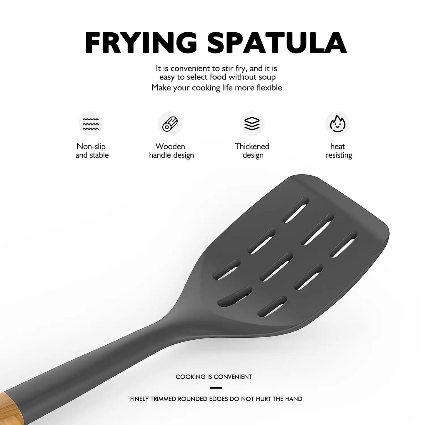Heat Resistant Kitchen Utensil Set with Wooden Handles, Spatula,Turner, Slotted Spoon, Pasta server