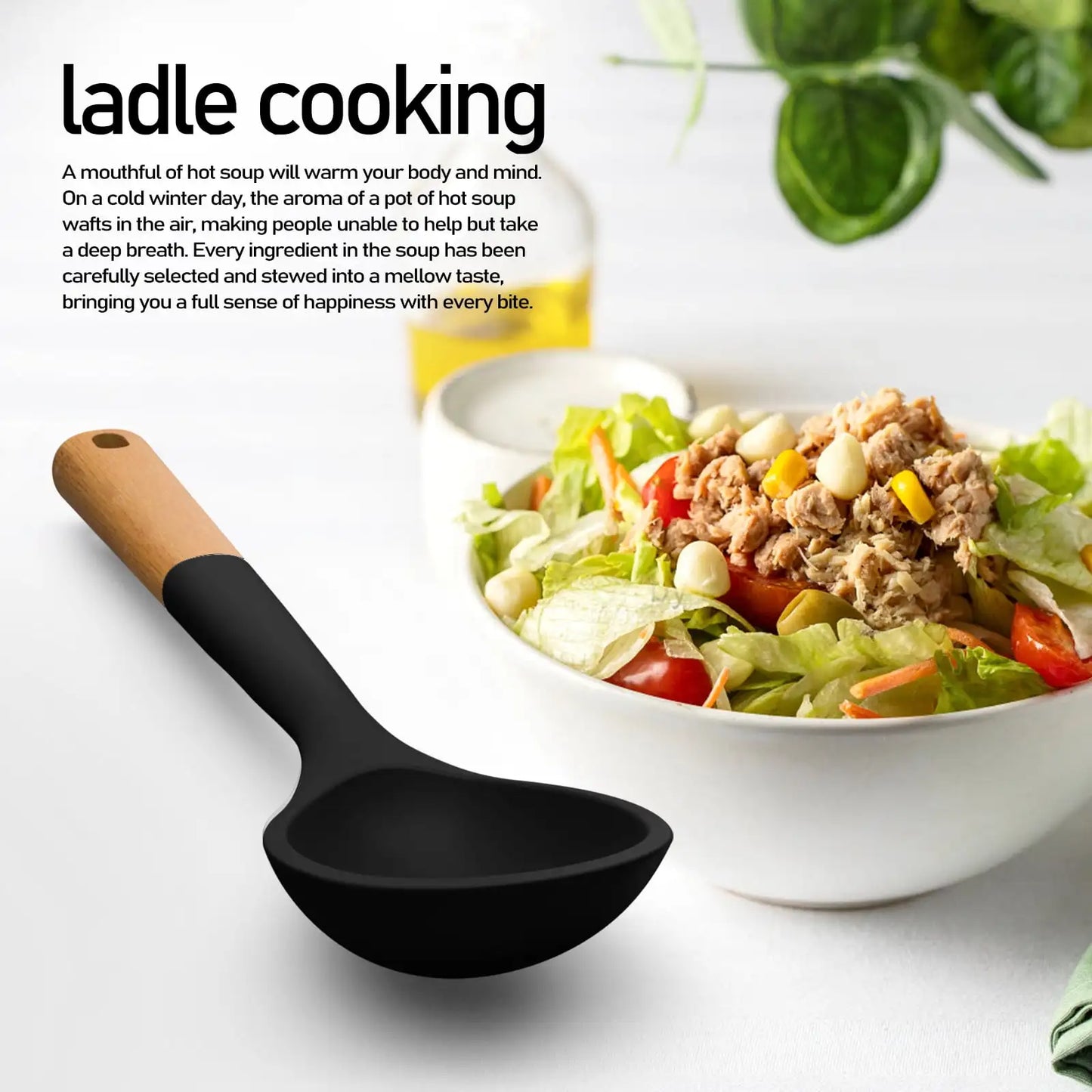 Heat Resistant Kitchen Utensil Set with Wooden Handles, Spatula,Turner, Slotted Spoon, Pasta server