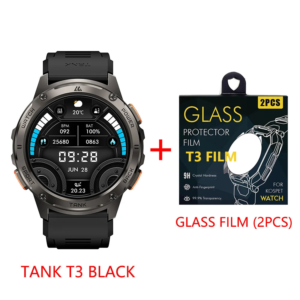 T3 Smart Watch Military Smartwatch Digital Fitness Watches AMOLED AI Voice AOD Bluetooth
