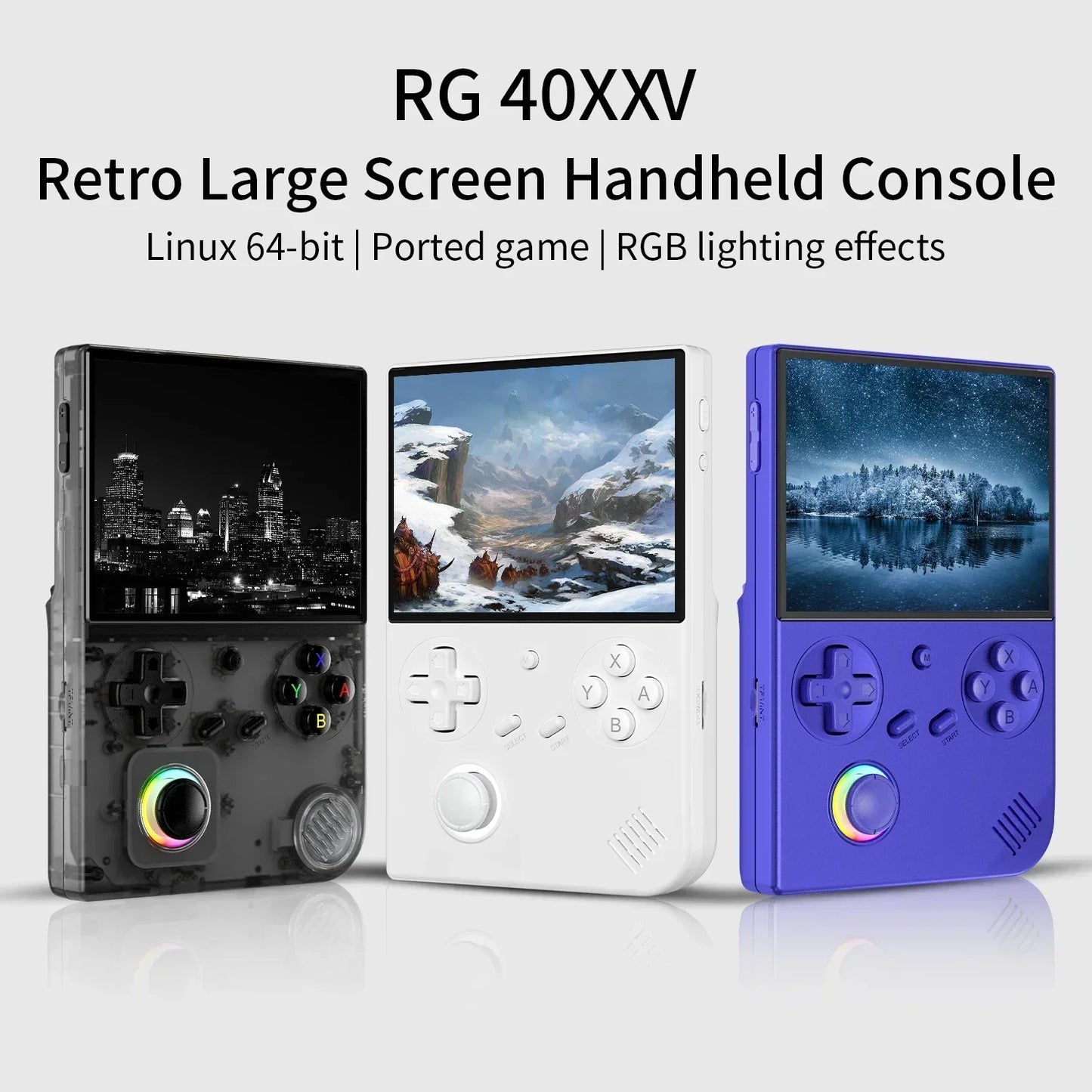 Handheld Game Console 4'' IPS Screen Video Output Joystick RGB lighting Effect Streaming RG 40XXV E-book Player