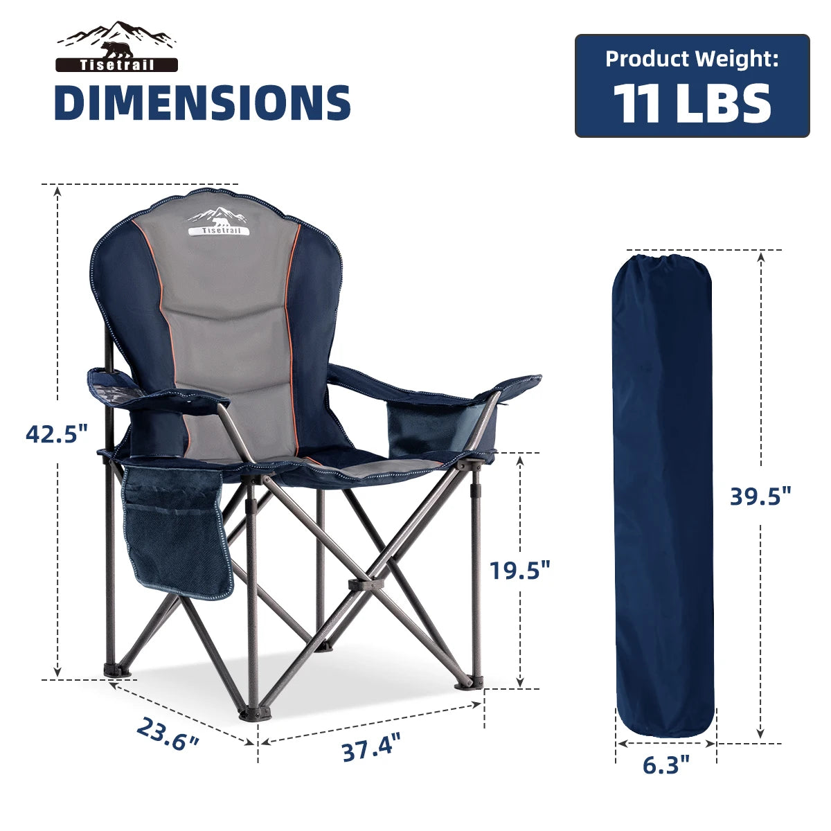 Oversized Camping Chair Folding with Cooler Padded Outdoor Heavy Duty Support 500 LBS