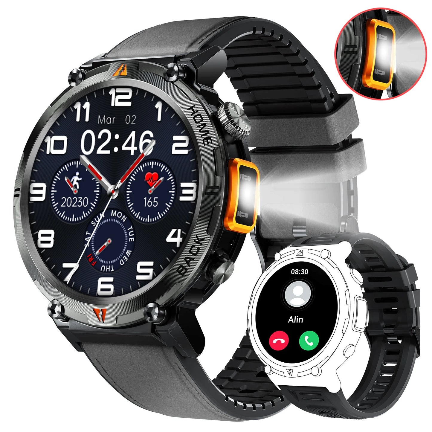 Bluetooth Call Smart Watch Men Full Touch Screen Health Monitor Clock With Flashlight Men For IOS Android