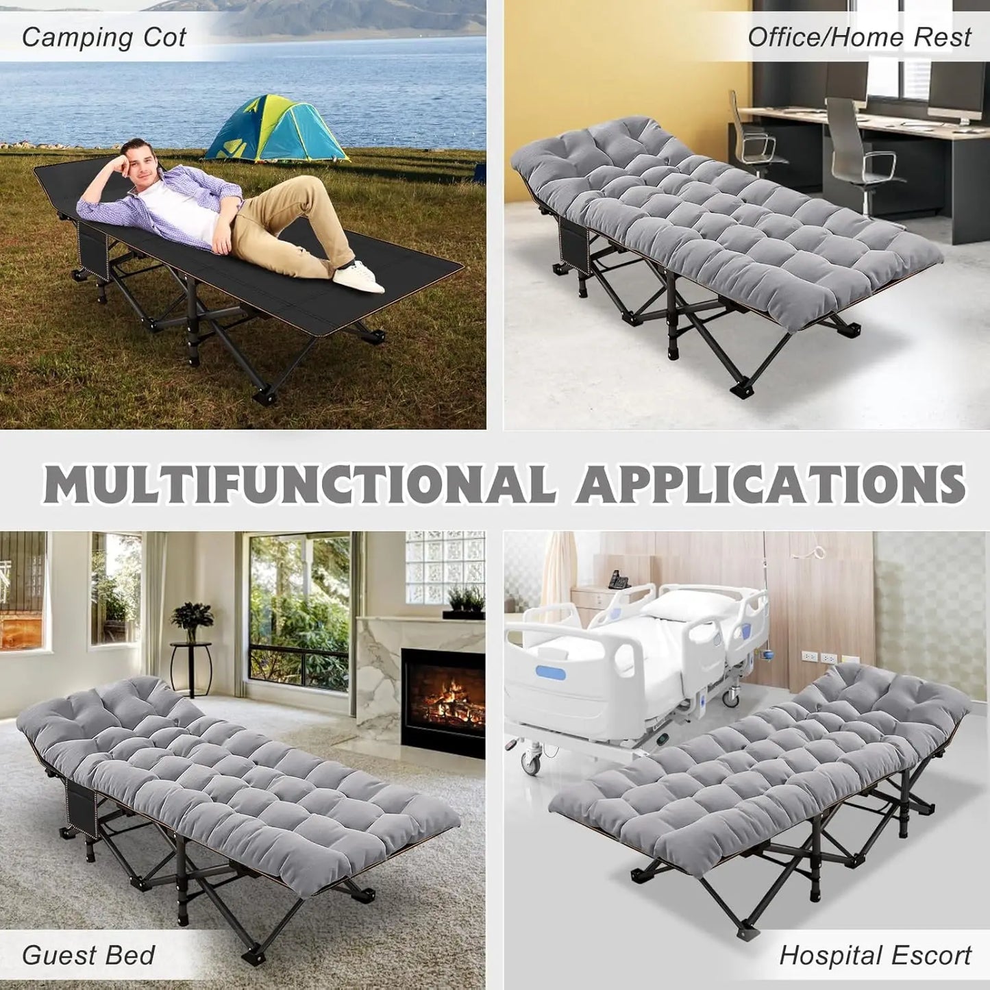 2Pack Oversized XXL Folding Camping Cot W/Mat for Adults, 78" L x 32" W x 18" H Heavy Duty Outdoor Bed with Carry Bag,120