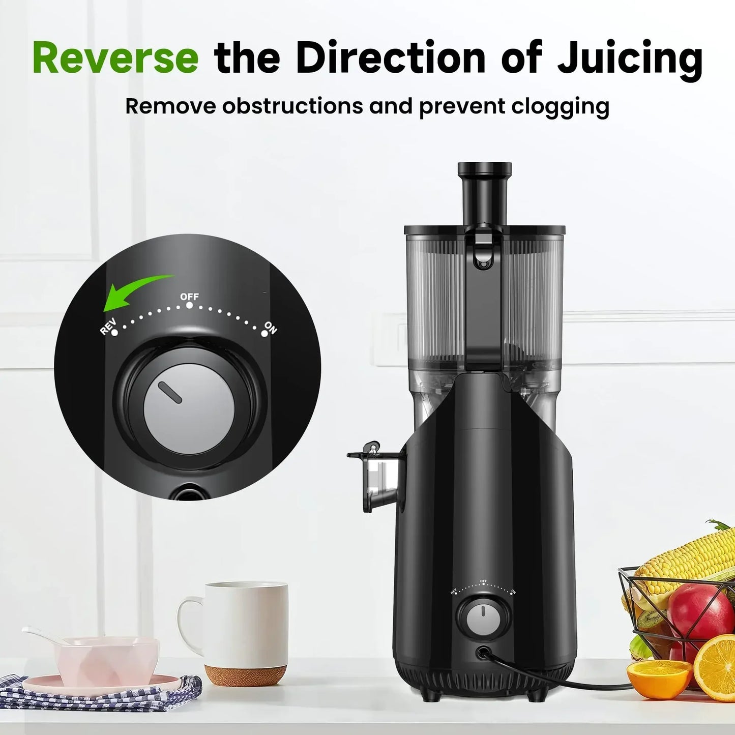 Cold Press Juicer, Slow Masticating Machines with 5.3" Extra Large Feed Chute Fit Whole Fruits & Vegetables Easy Clean