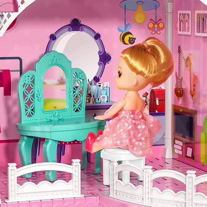 TEMI Villa Toys For 3-8 Girls. 3 Storeys, 6 Rooms. Playset With 2 Dolls & Accessories. Pretend Play, Building Toys, Gift.