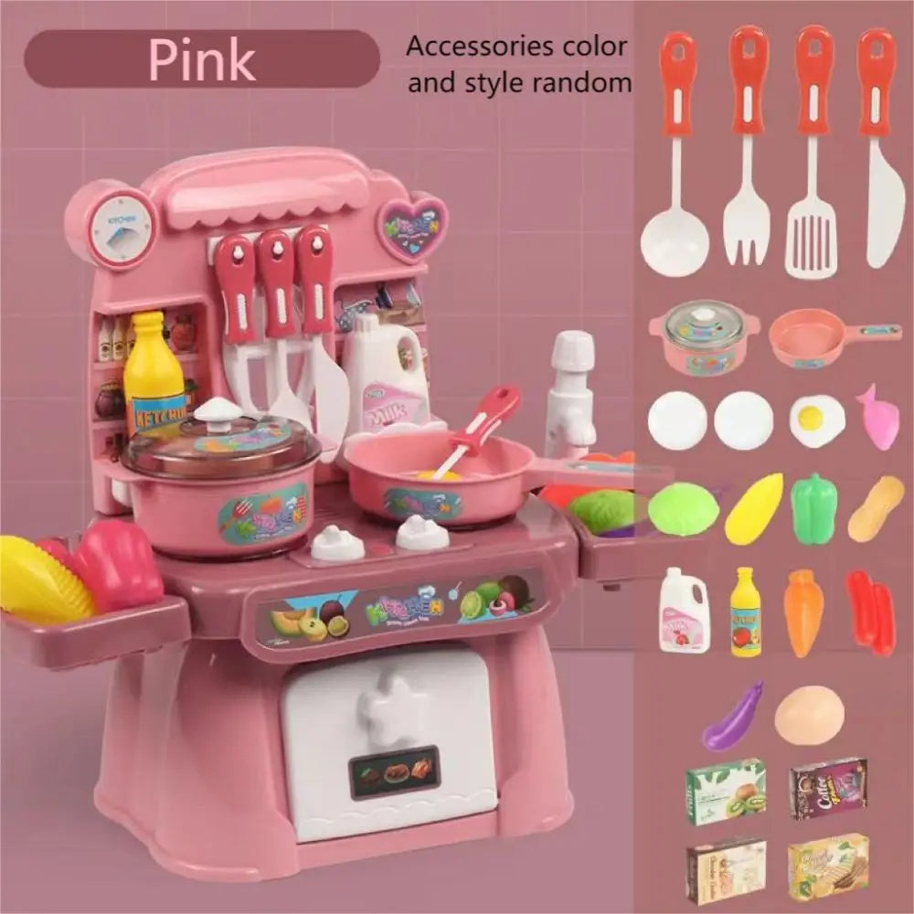 Kids Pretend Toy Kitchen Set with Sounds, Lights, Stove, Sink and Toy Food