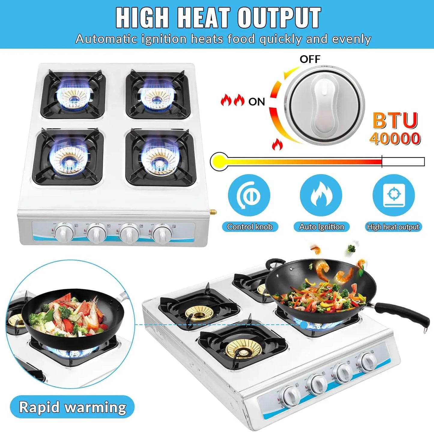 4 Burner GasPortable Auto Ignition Camping Stainless Steel 4 Burner LPG.