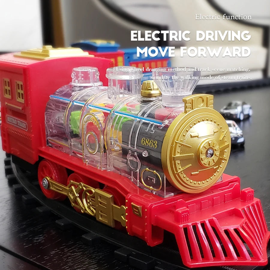 Classical simulation steam transparent 7 color wheel electric track train smoking