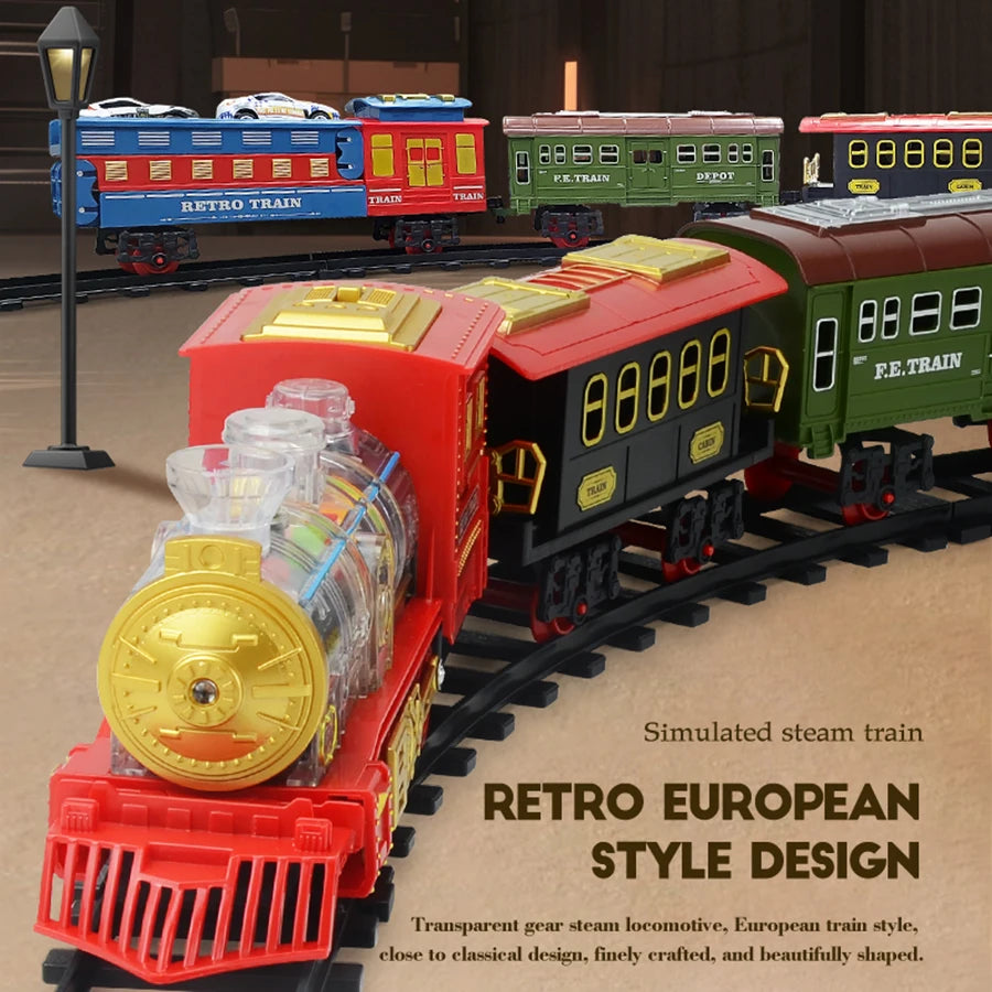 Classical simulation steam transparent 7 color wheel electric track train smoking
