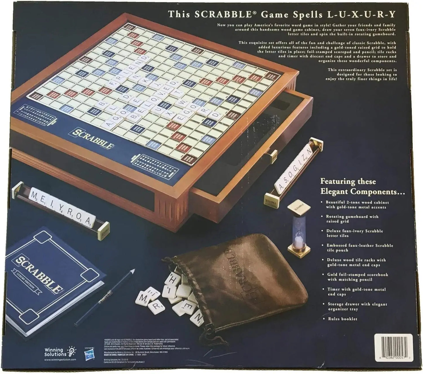 Scrabble Trophy Luxury Edition with Rotating Wooden Game Board