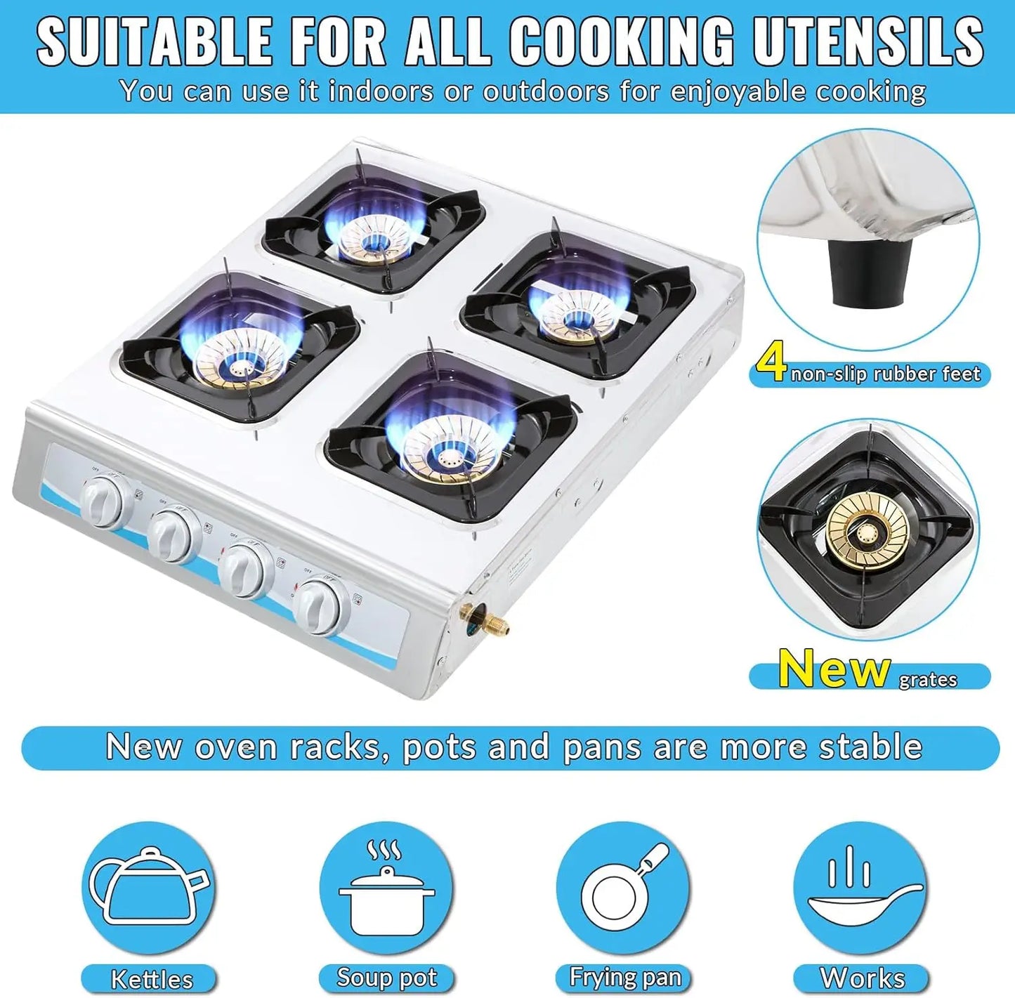4 Burner GasPortable Auto Ignition Camping Stainless Steel 4 Burner LPG.