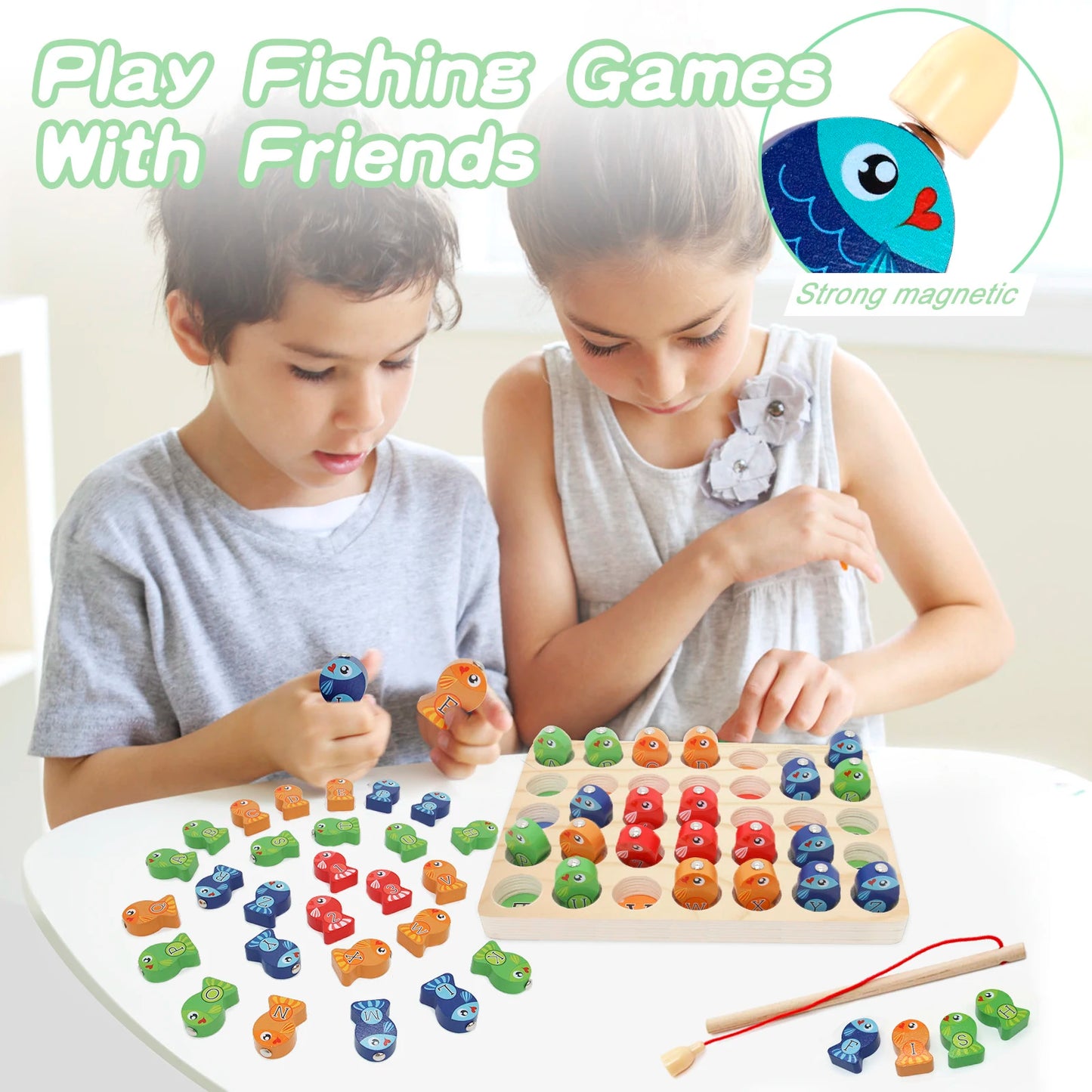 Preschool Learning Educational Toys for Boys and girls Wooden Magnetic Fishing