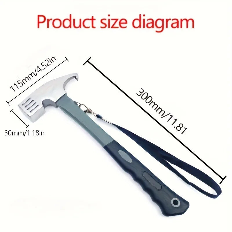 Heavy-Duty Camping Hammer with Tent Stake Remover - Comfort Grip Handle, Carrying Strap, Durable Carbon Steel Head