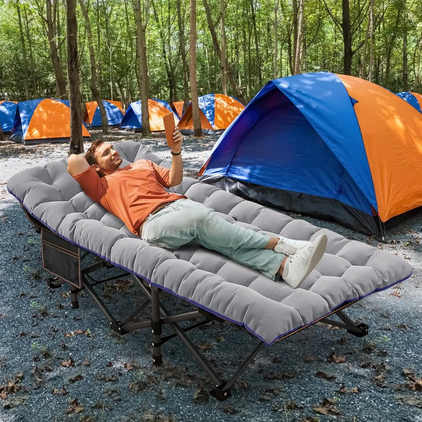 2Pack Oversized XXL Folding Camping Cot W/Mat for Adults, 78" L x 32" W x 18" H Heavy Duty Outdoor Bed with Carry Bag,120