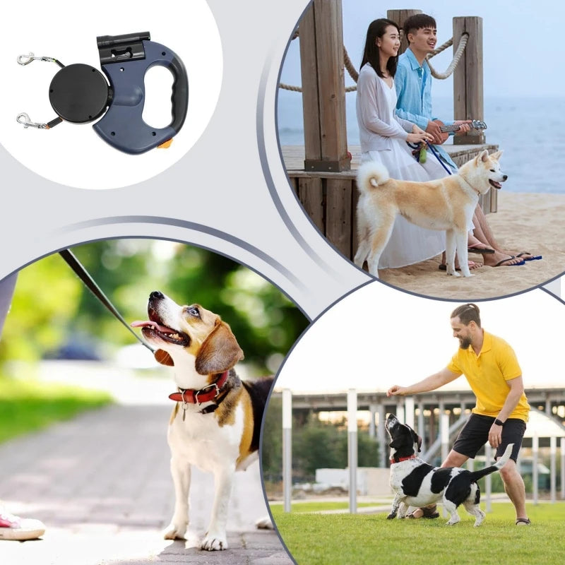 Self-retracting leash with LED light, dog walker with 360° swivel double-ended leash, separate brake with 3 m reflective leash