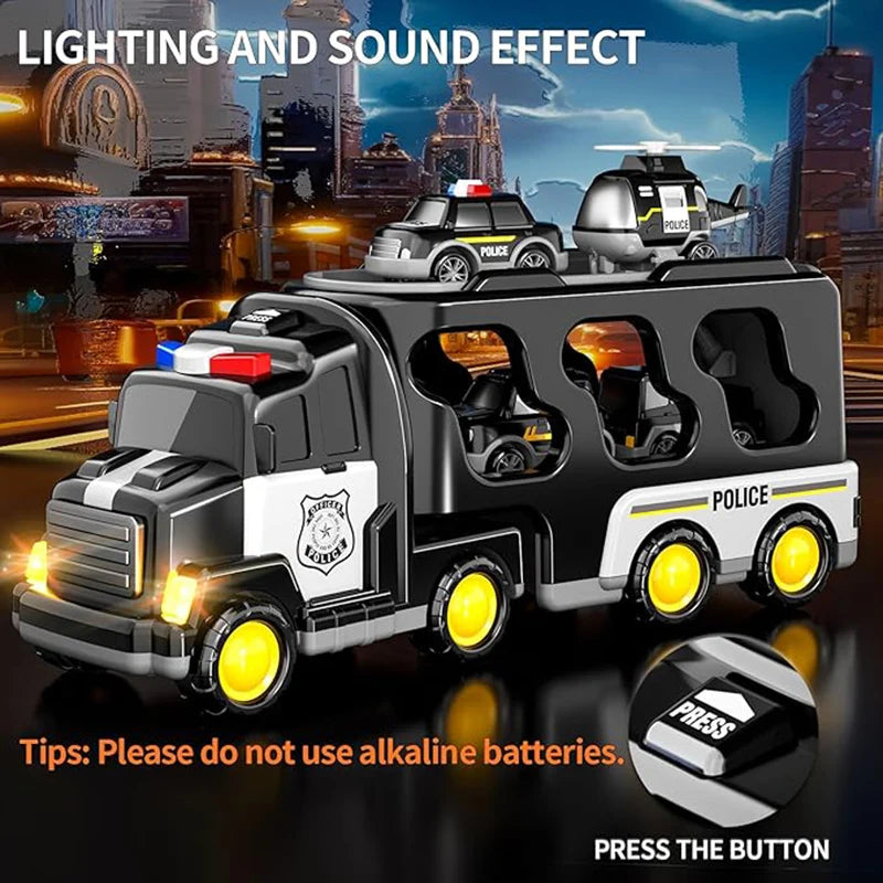 Suitable For Children Aged 3 - 6. 5-in-1 Transport Truck Toy Police Car Toys
