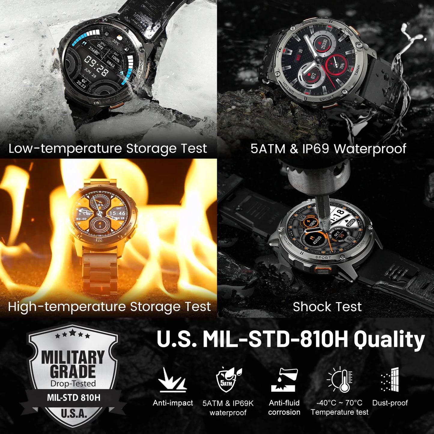 T3 Smart Watch Military Smartwatch Digital Fitness Watches AMOLED AI Voice AOD Bluetooth