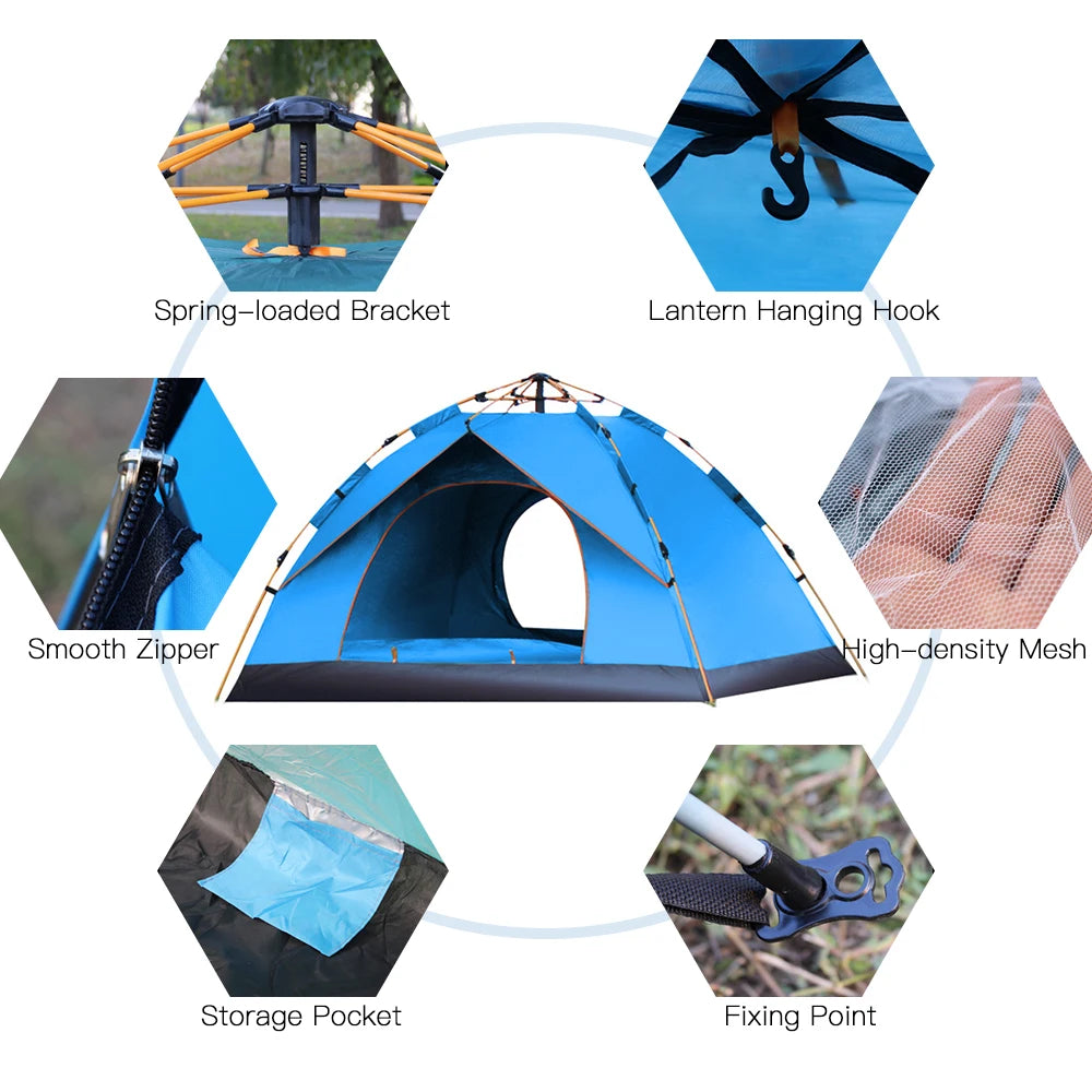 Outdoor Pop Up Water-resistant Portable Instant Camping Tent for 1-2 / 3-4 People