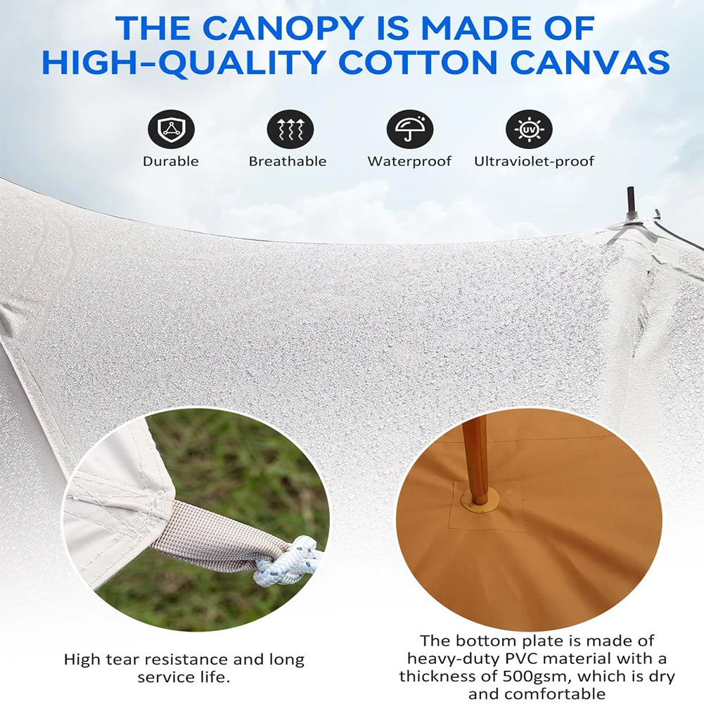 Canvas Yurt Tent with Stove Jack,Large Family Camping with Mesh Zippers Windows,Breathable Waterproof Bell