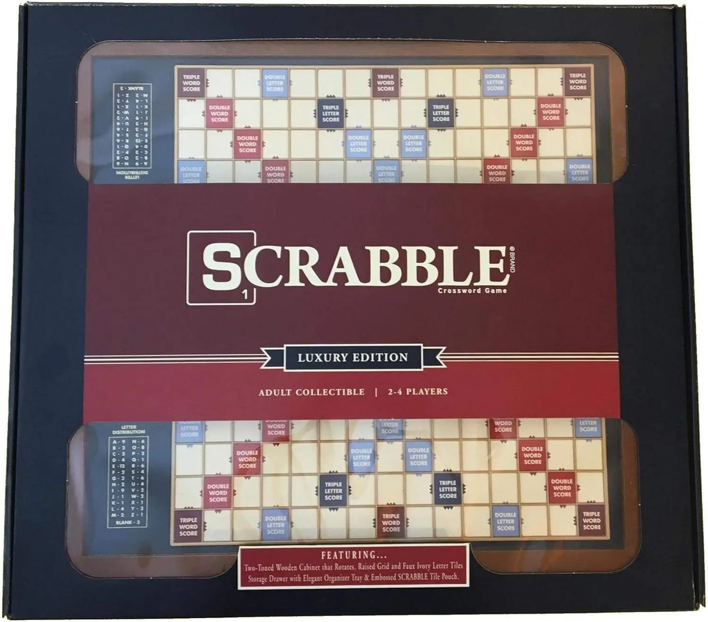 Scrabble Trophy Luxury Edition with Rotating Wooden Game Board