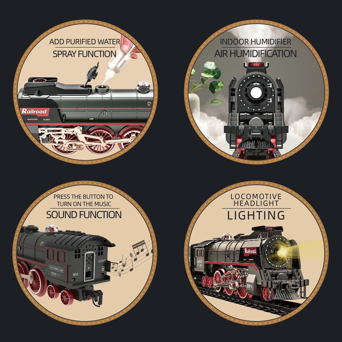 toy trains with steam locomotive engine, light-up coaches and tracks, Christmas train ,adult train sets