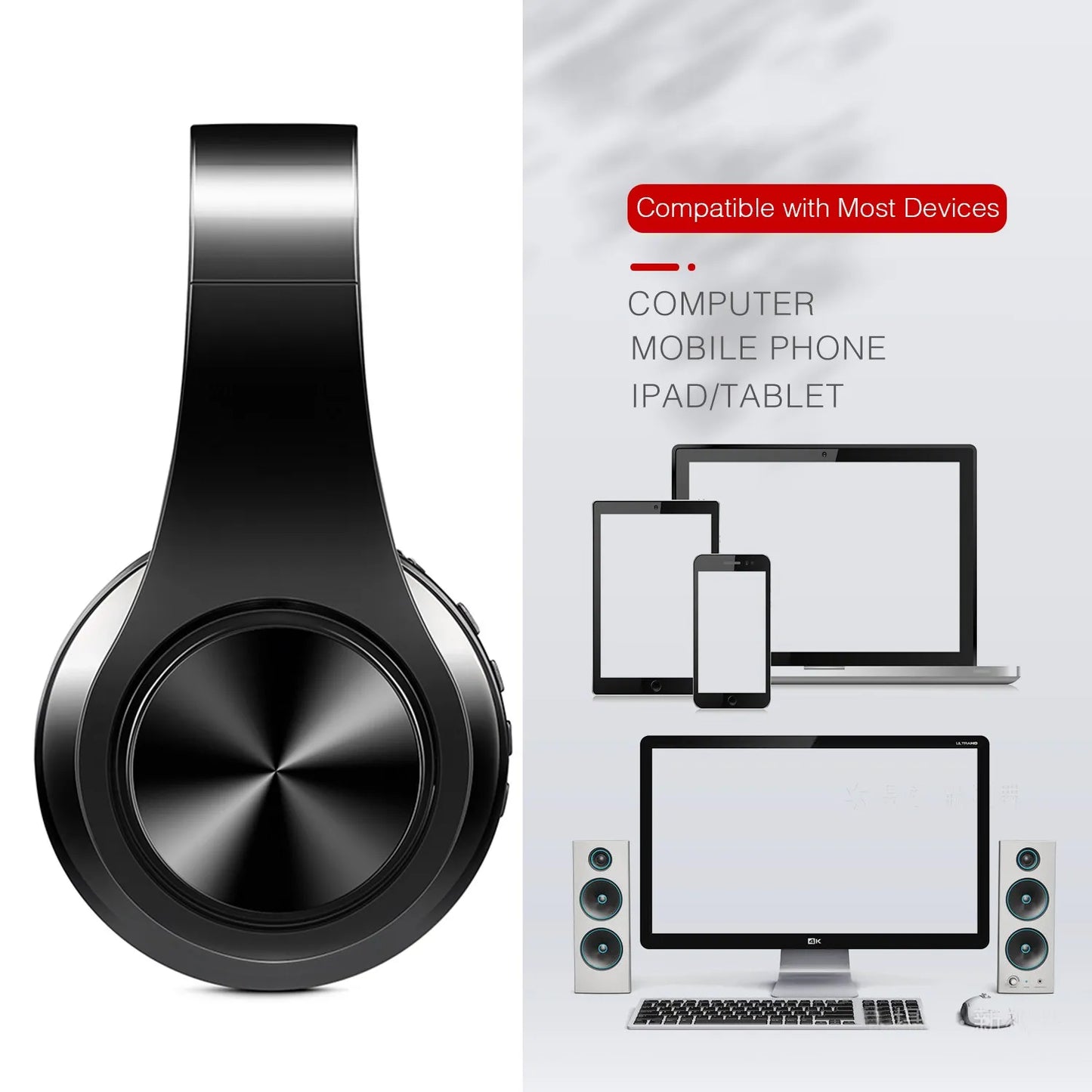 HIFI Stereo Earphones Bluetooth Headphone and Support SD Card with Mic