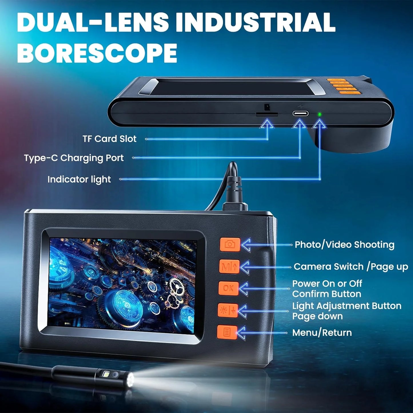 Dual Lens Camera with 8 Adjustable Light 1080P 4.3 INCH