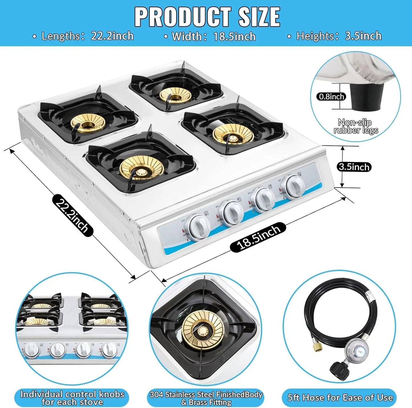 4 Burner GasPortable Auto Ignition Camping Stainless Steel 4 Burner LPG.
