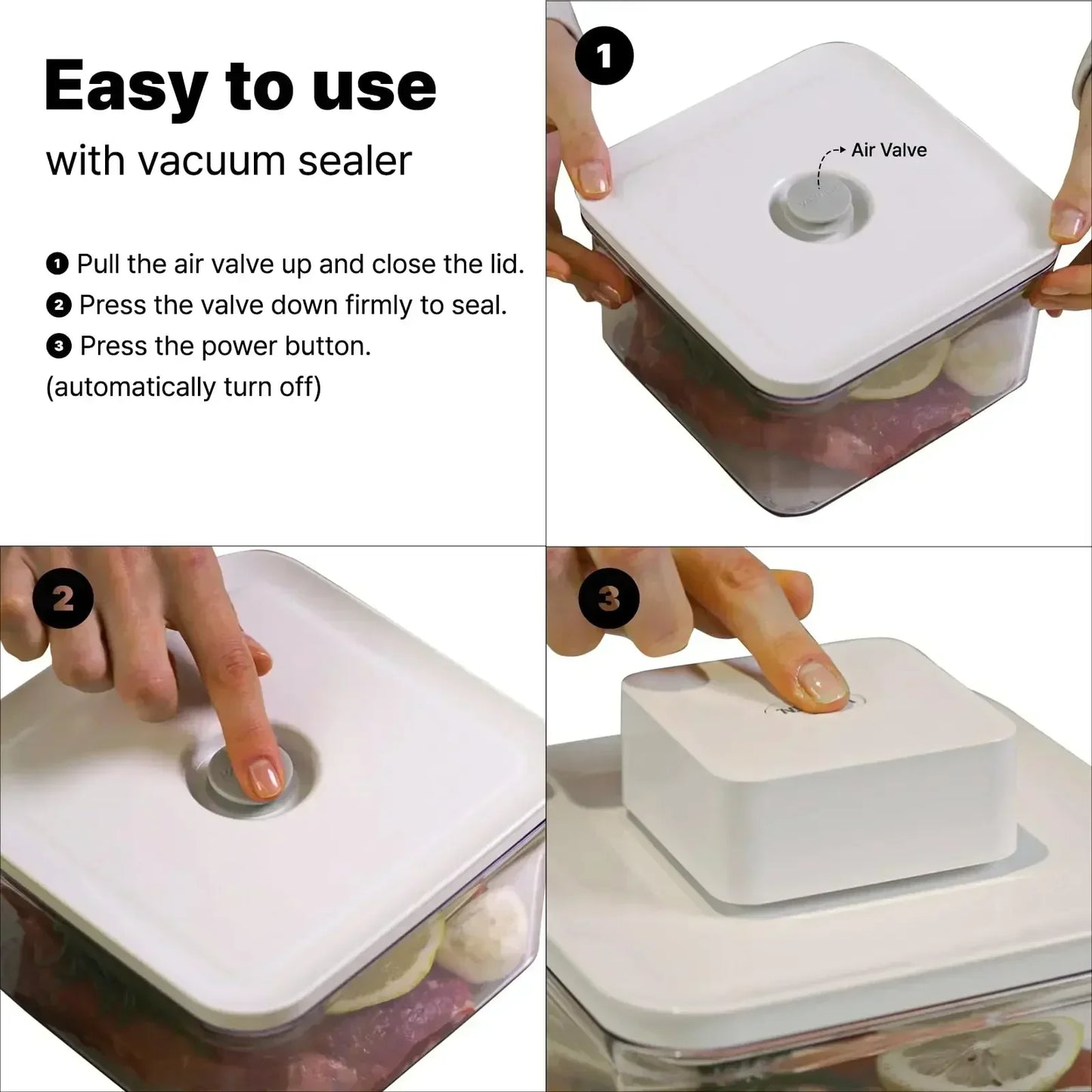Premium Airtight Food Storage Containers Mega 8P/Set. 7pcs Container and Vacuum Sealer. Smart One-Click Seal Lid,