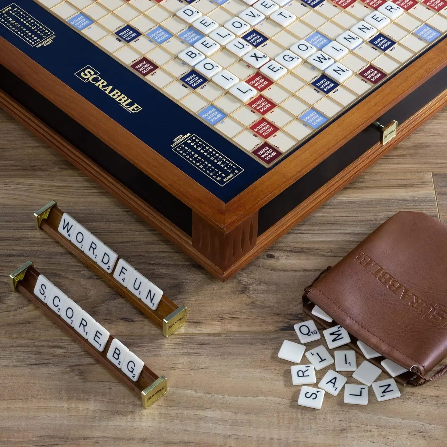 Scrabble Trophy Luxury Edition with Rotating Wooden Game Board