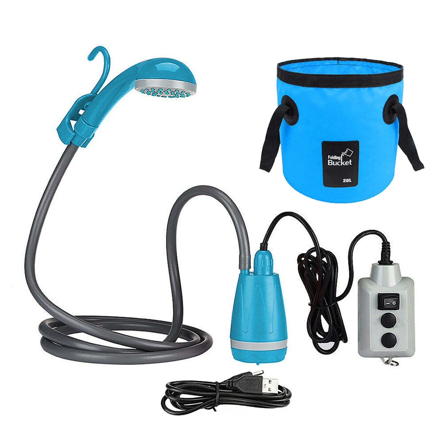 Outdoor Camping Shower Pump Rechargeable Shower Head for Camping Hiking Traveling Bathing