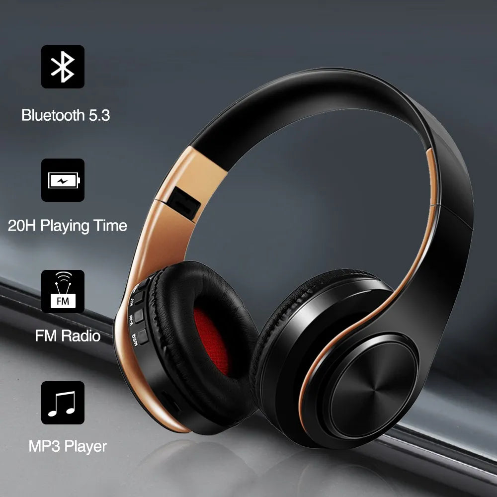 HIFI Stereo Earphones Bluetooth Headphone and Support SD Card with Mic