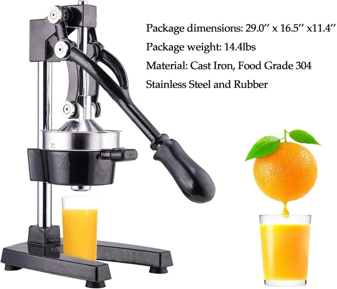 Hand Press Juicer Machine, for Lemon, Lime, Orange Juice - Professional Squeezer and Crusher, Easy to Clean, Black