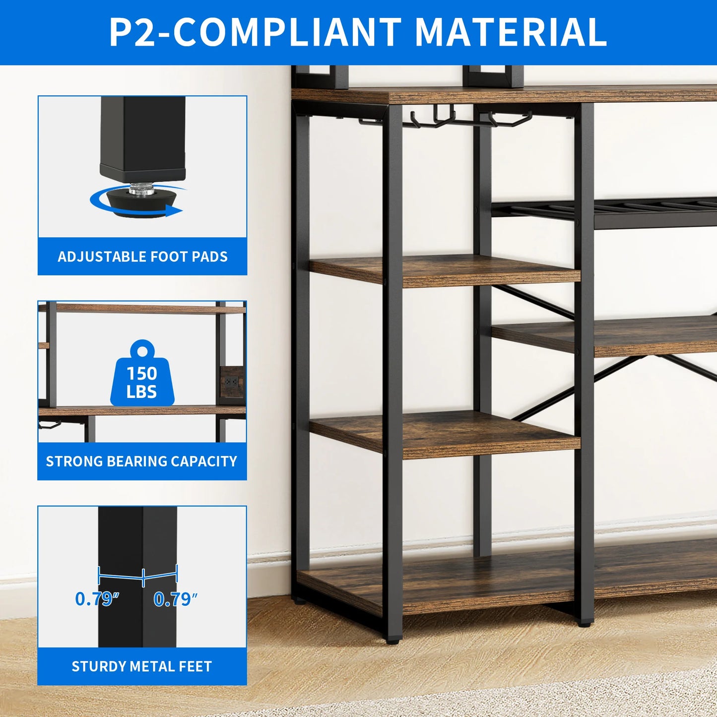 6-Tier Kitchen Bakers Rack with Power Outlet Microwave Stand Coffee Bar