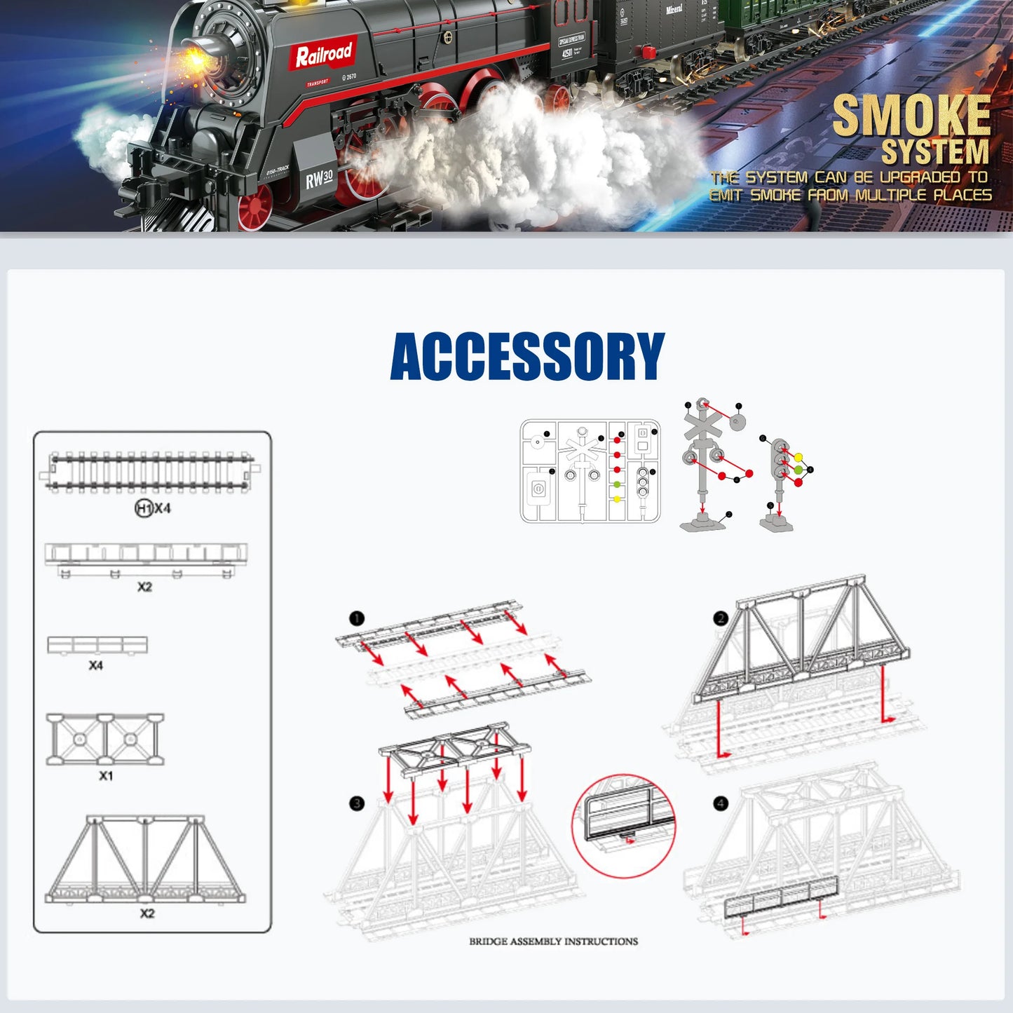 toy trains with steam locomotive engine, light-up coaches and tracks, Christmas train ,adult train sets