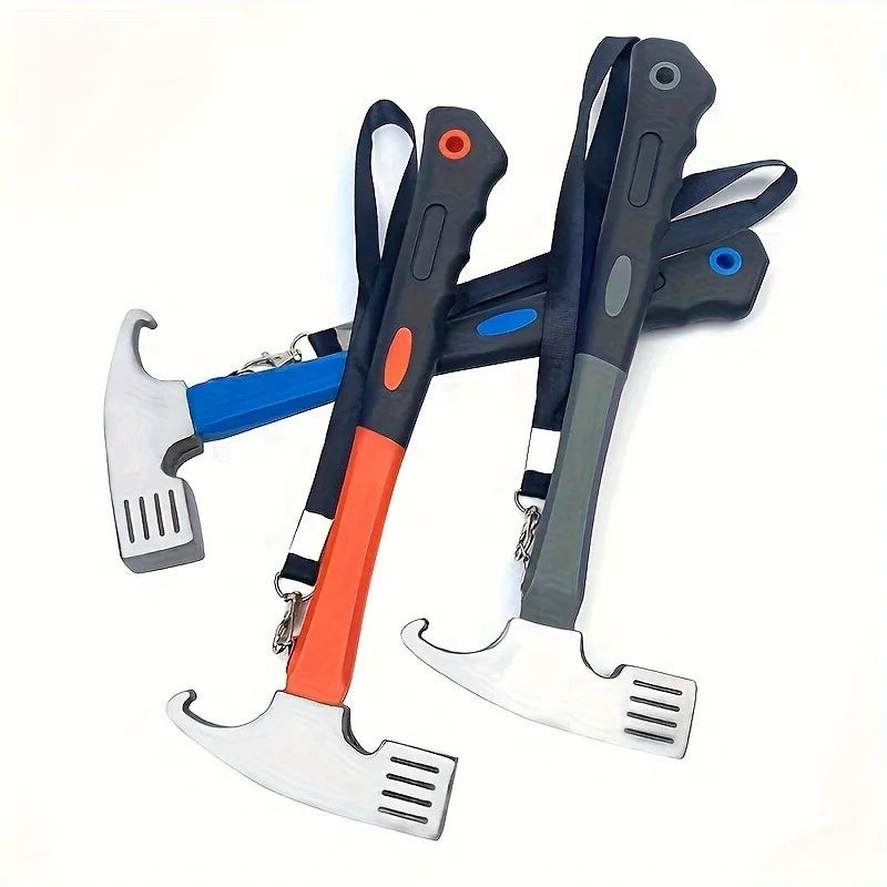 Heavy-Duty Camping Hammer with Tent Stake Remover - Comfort Grip Handle, Carrying Strap, Durable Carbon Steel Head